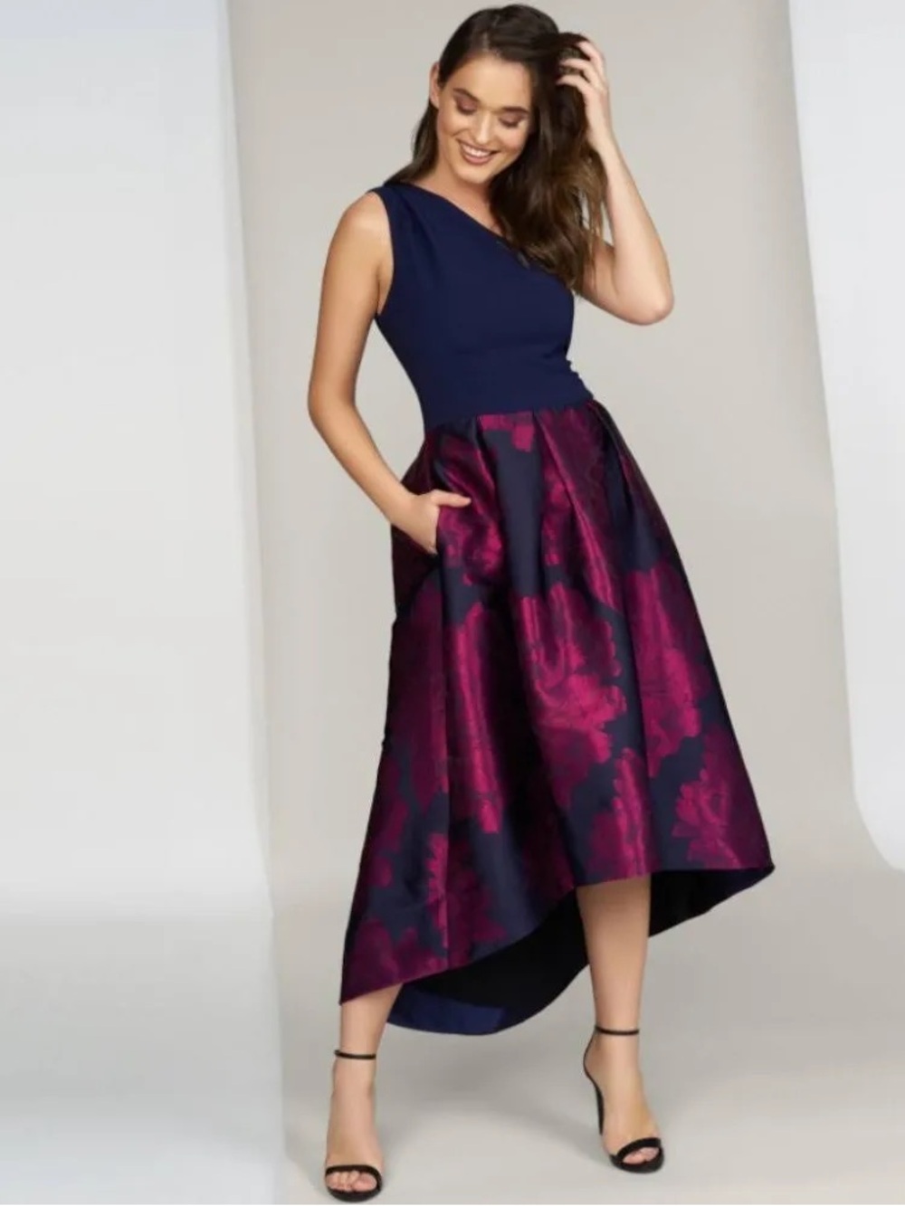Hutch Navy and Magenta High-Low Dress